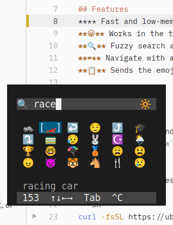 Picker popup on a dark desktop theme